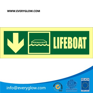 Lifeboat with arrow down on left